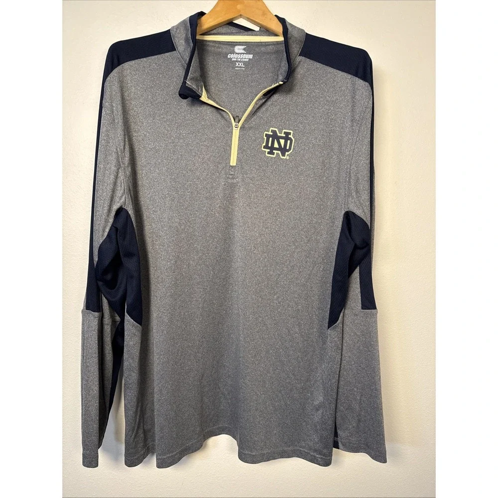 Notre Dame Fighting Irish Colosseum Men's XXL Quarter Zip Pullover Gray Navy